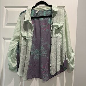 FREE PEOPLE Button-Up Shirt with Floral Inner Layer